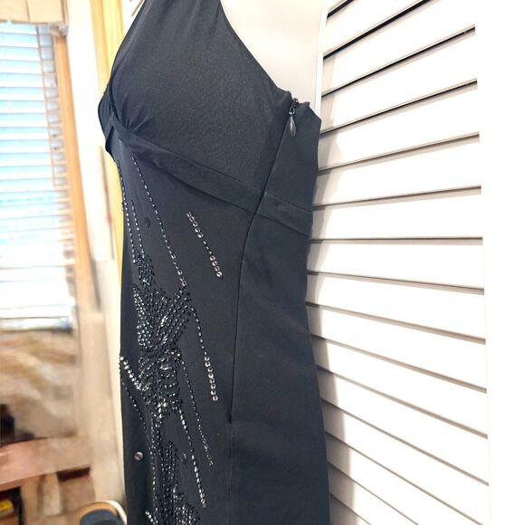 BCBGMaxAzria black Asymmetrical beaded sequin halter dress size 4 - Picture 4 of 7